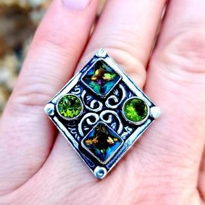 ***Sale*** New Mystic Topaz & Peridot 925 Silver Ring.